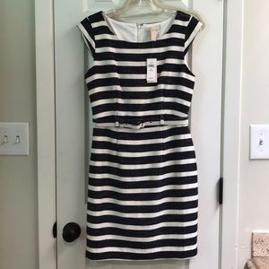 Banana Republic Navy/White Stripe Tweed Belt Dress
